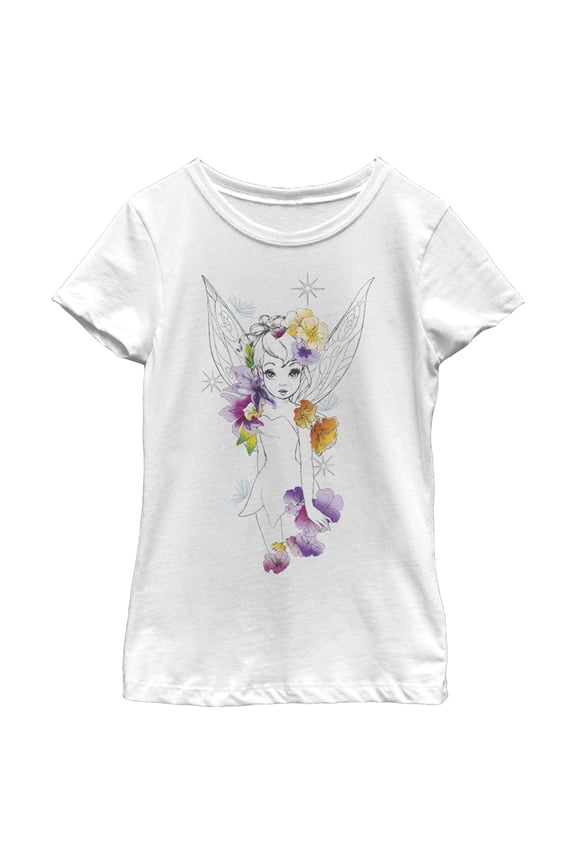 Girl's Peter Pan Tinker Bell Watercolor Sketch Graphic Tee White Large