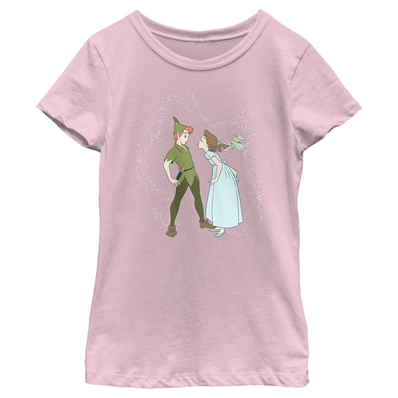 Girl's Peter Pan Valentine's Day Peter and Wendy Kiss Graphic Tee Light Pink Large