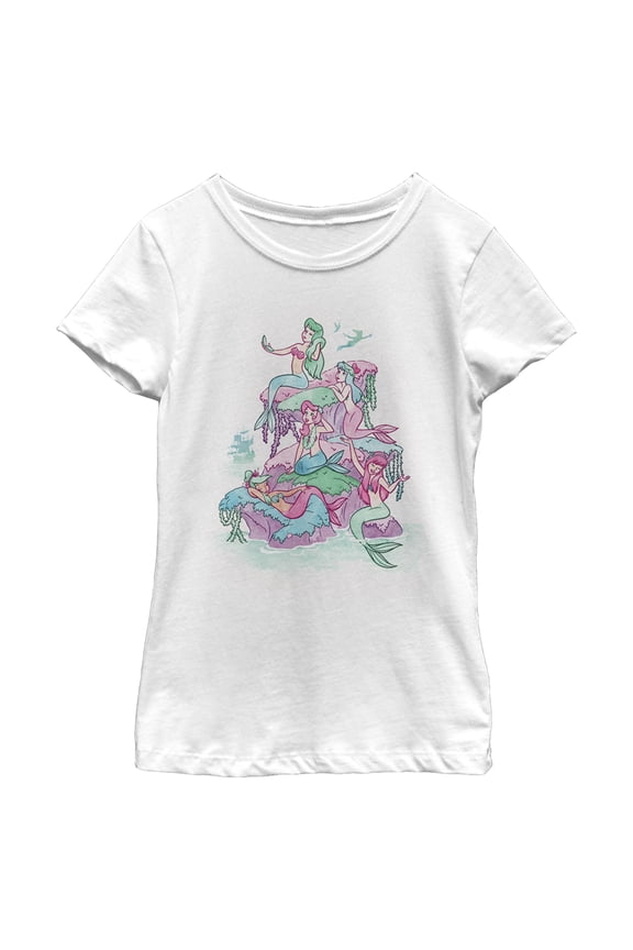 Girl's Peter Pan Watercolor Mermaids Graphic Tee White Medium