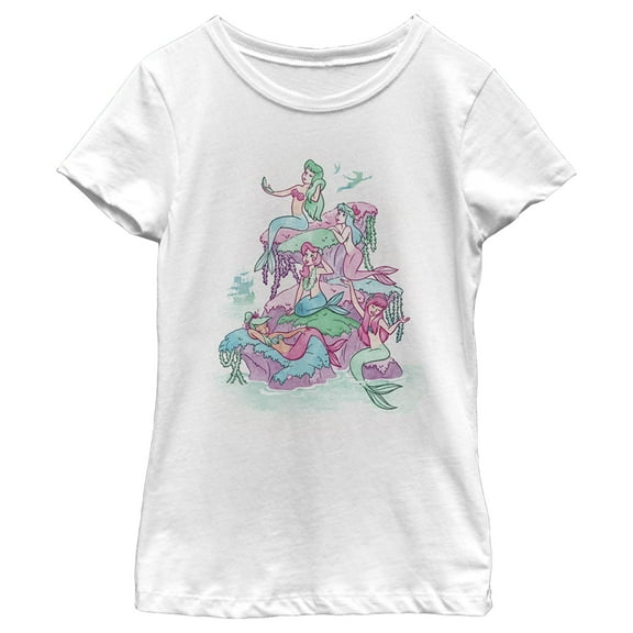 Girl's Peter Pan Watercolor Mermaids Graphic Tee White X Large