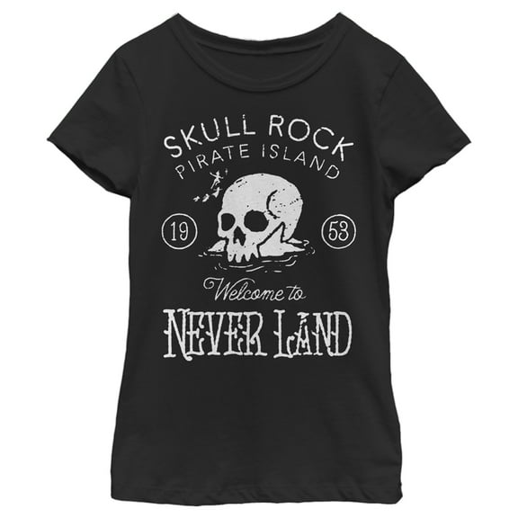 Girl's Peter Pan Welcome to Pirate Island  Graphic Tee Black Medium