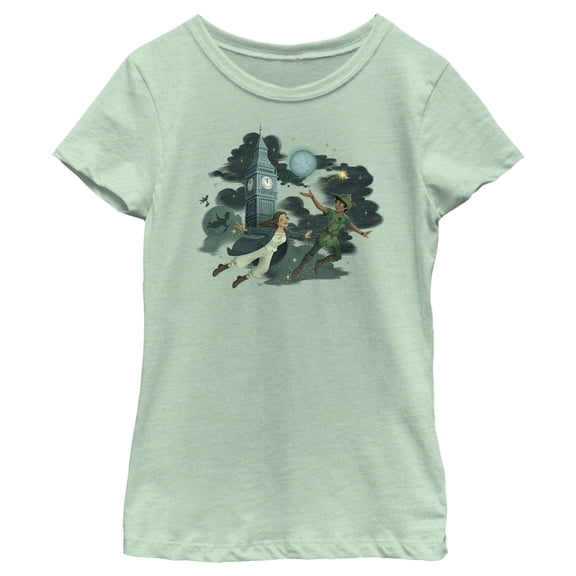 Girl's Peter Pan & Wendy Animated Flying Scene Graphic Tee Mint Large