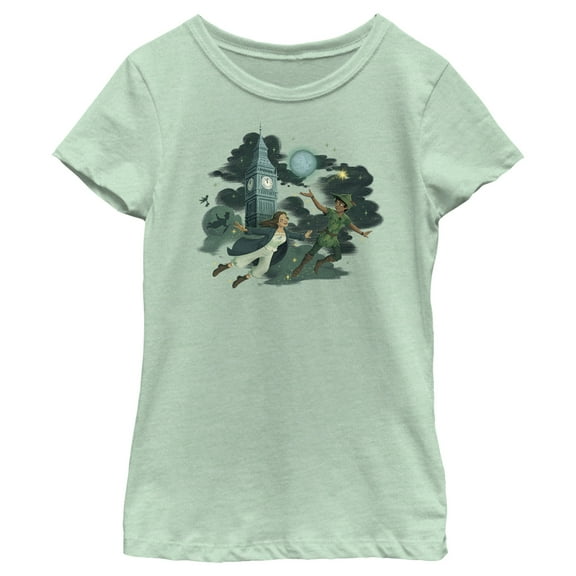 Girl's Peter Pan & Wendy Animated Flying Scene  Graphic Tee Mint Small