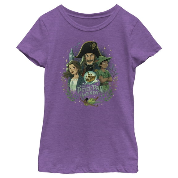 Girl's Peter Pan & Wendy Animated Movie Poster  Graphic Tee Purple Berry Medium