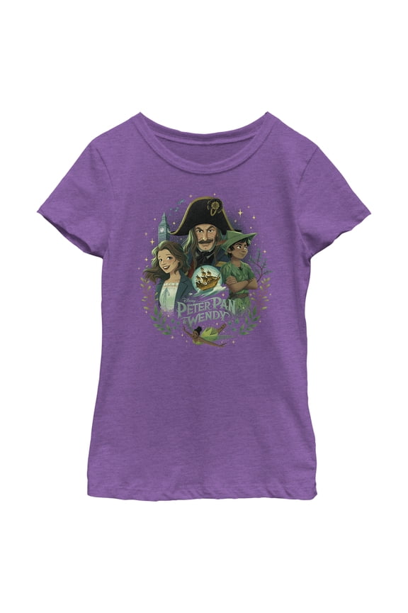 Girl's Peter Pan & Wendy Animated Movie Poster  Graphic Tee Purple Berry Medium
