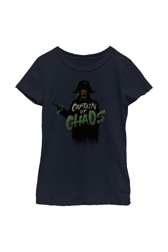 Girl's Peter Pan & Wendy Captain Hook Captain of Chaos Graphic Tee Navy Blue Medium