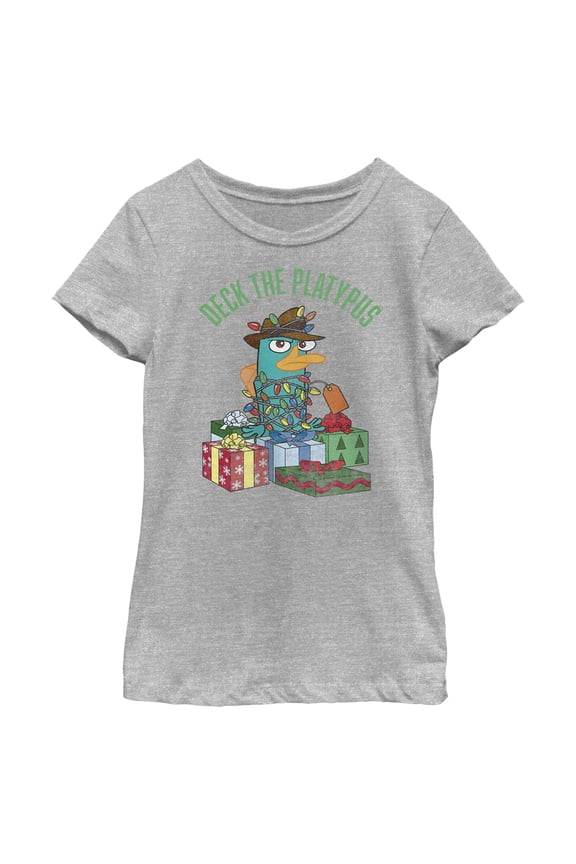 Girl's Phineas & Ferb Deck the Platypus Graphic Tee Athletic Heather Large