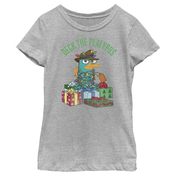 Girl's Phineas & Ferb Deck the Platypus Graphic Tee Athletic Heather X Large