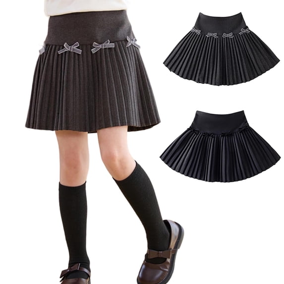 Girl’s Pleated Skirt with Bow Decor, High Waist A-Line Mini Skirts, Fashion School Uniform Performance Skorts,5-6 Years