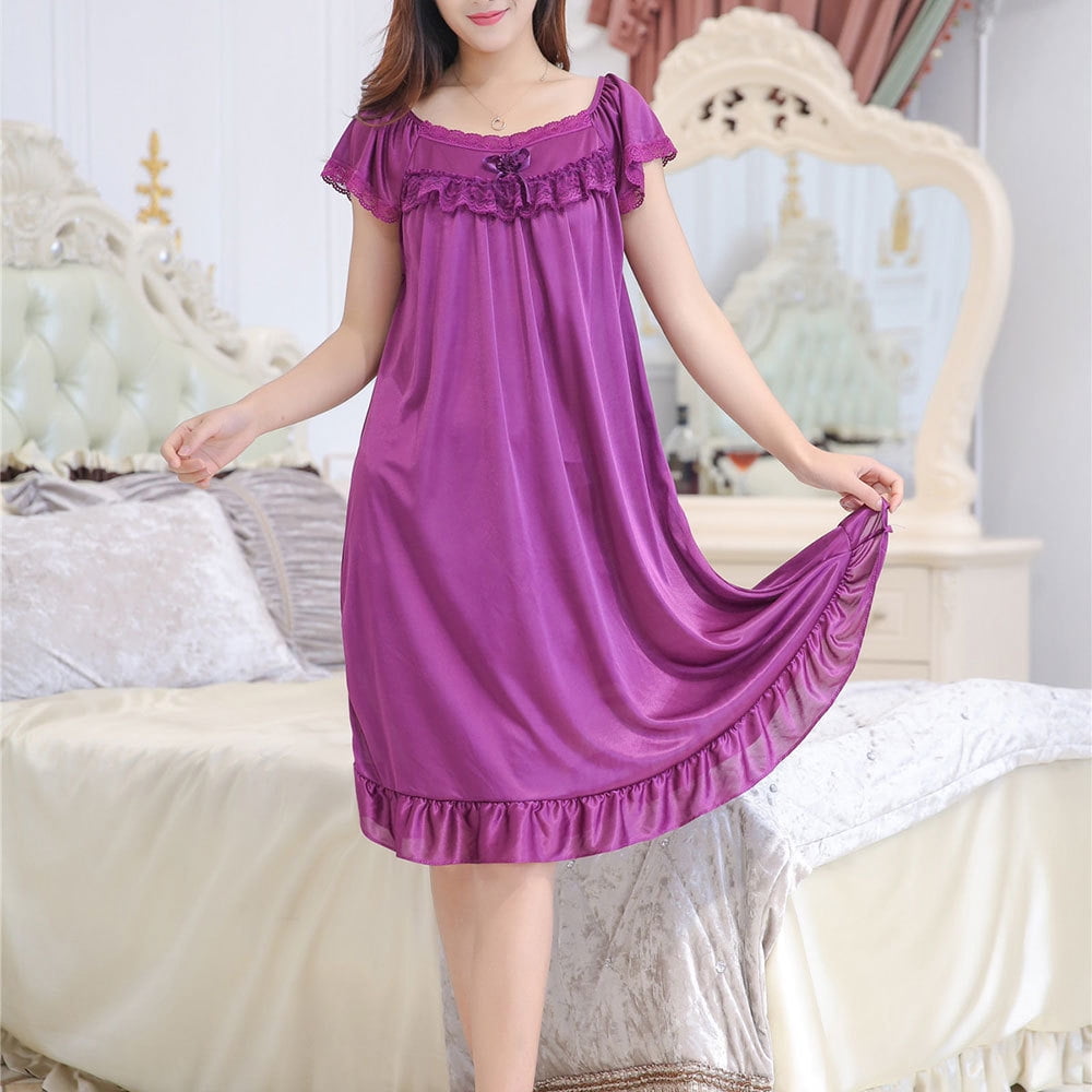 Girl's Plus Size Nightgown for Summer Short Sleeve Lace Ruffle Trim ...