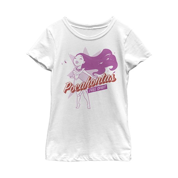 Girl's Pocahontas Free Spirit Pop Art Graphic Tee White X Large