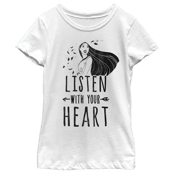 Girl's Pocahontas Listen Heart Graphic Tee White X Large