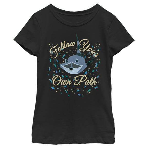 Girl's Pocahontas Meeko Follow Your Own Path  Graphic Tee Black Large