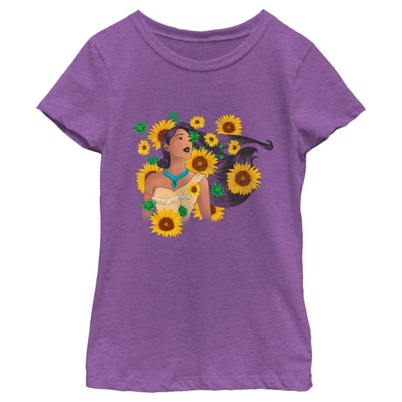 Girl's Pocahontas Sunflowers  Graphic Tee Purple Berry X Small