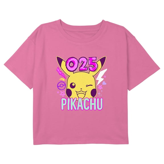 Girl's Pokemon 025 Pikachu Neon Graphic Cropped T-Shirt Light Pink X Large