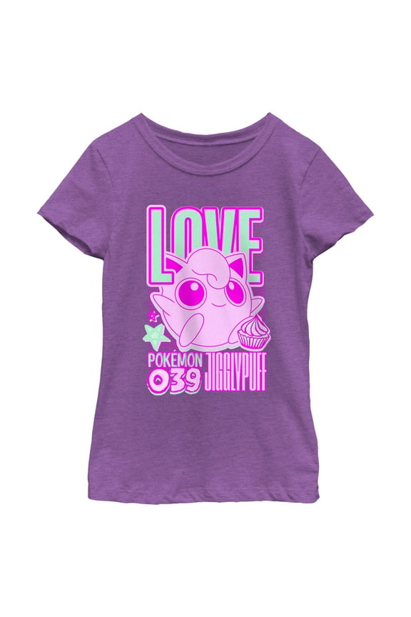 Girl's Pokemon 039 Love Jigglypuff  Graphic Tee Purple Berry X Small