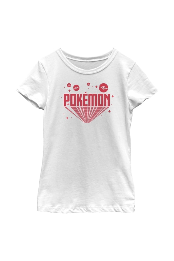 Girl's Pokemon 3D Retro Title Graphic Tee White Large