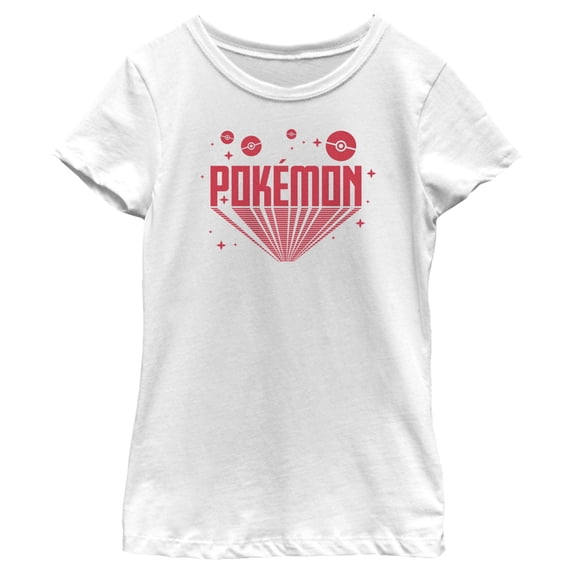 Girl's Pokemon 3D Retro Title Graphic Tee White X Large