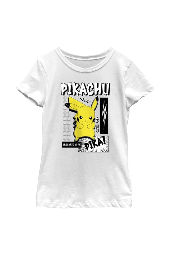 Girl's Pokemon Black and White Electric Type Pikachu Graphic Tee White X Small