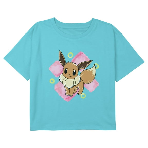 Girl's Pokemon Brush Watercolor Eevee Graphic Cropped T-Shirt
