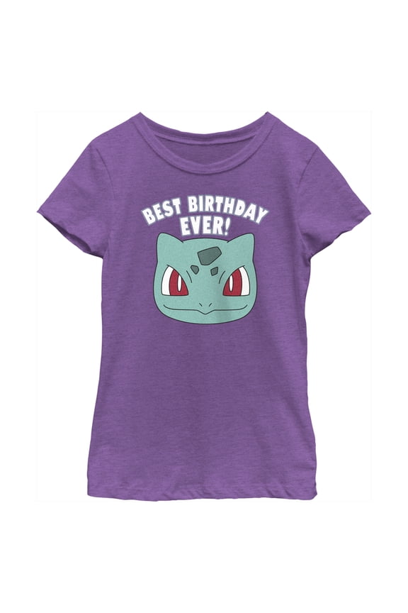 Girl's Pokemon Bulbasaur Best Birthday Ever  Graphic Tee Purple Berry Medium