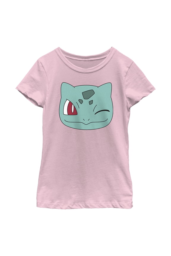Girl's Pokemon Bulbasaur Wink Face  Graphic Tee Light Pink Medium