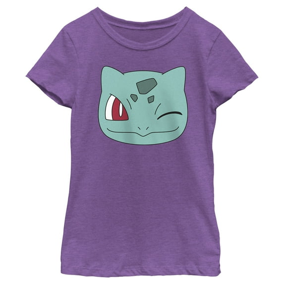 Girl's Pokemon Bulbasaur Wink Face Graphic Tee Purple Berry Large