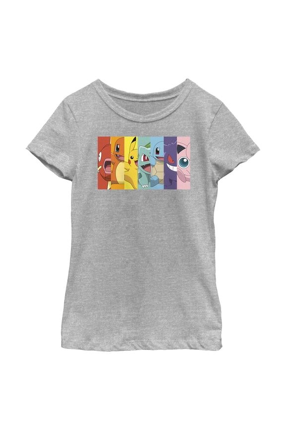 Girl's Pokemon Character Box-up Rainbow Graphic Tee Athletic Heather Small