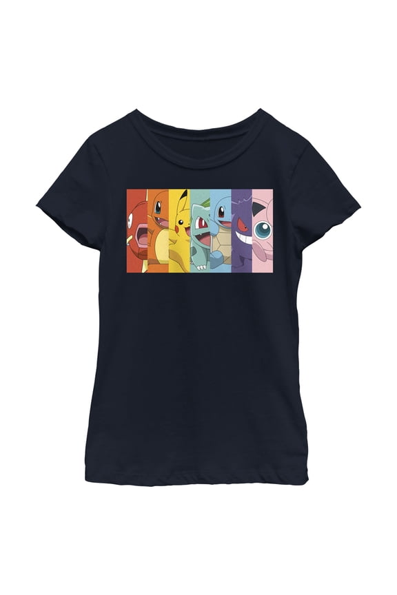 Girl's Pokemon Character Box-up Rainbow Graphic Tee Black Large