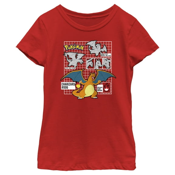 Girl's Pokemon Charizard Info Grid Graphic Tee Red Medium