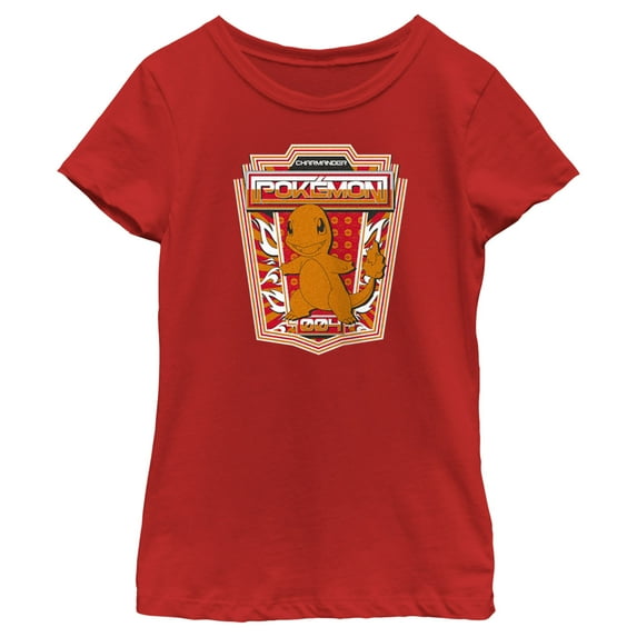 Girl's Pokemon Charmander Metallic Badge Graphic Tee Red Large
