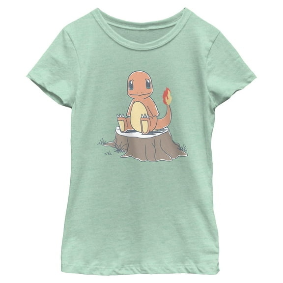Girl's Pokemon Charmander on Tree Stump Graphic T-Shirt