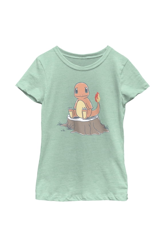 Girl's Pokemon Charmander on Tree Stump Graphic T-Shirt