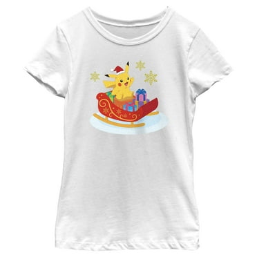 Girl's Pokemon Christmas Pikachu Sleigh  Graphic Tee White Medium