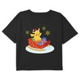 thumbnail image 1 of Girl's Pokemon Christmas Pikachu Snowflake Sleigh Graphic Cropped T-Shirt Black Small, 1 of 3