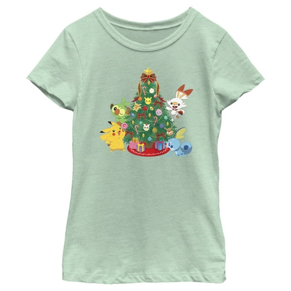 Girl's Pokemon Christmas Tree Friends  Graphic Tee Mint Small