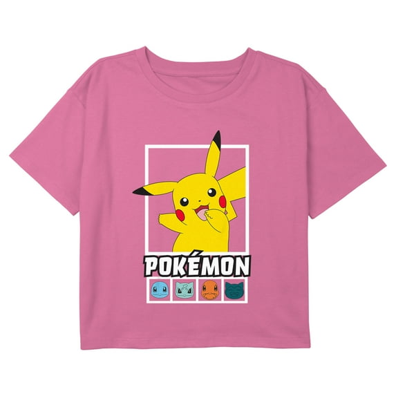 Girl's Pokemon Classic Character Portraits Graphic Cropped T-Shirt Light Pink X Large