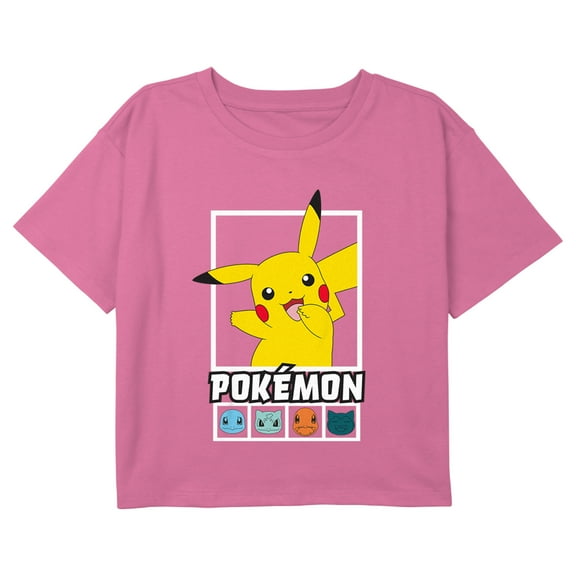 Girl's Pokemon Classic Character Portraits Graphic Cropped T-Shirt Light Pink X Large