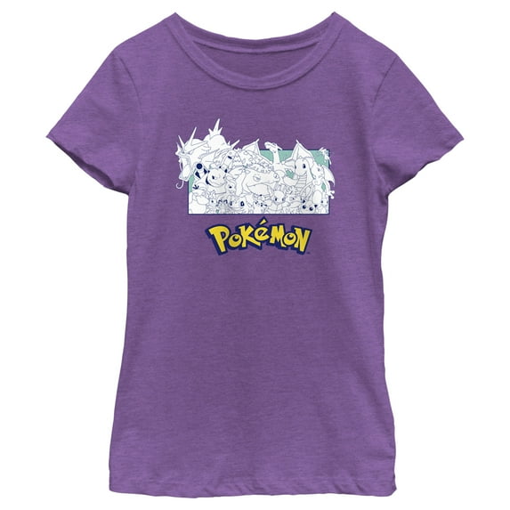 Girl's Pokemon Classic Characters Graphic Tee Purple Berry Large