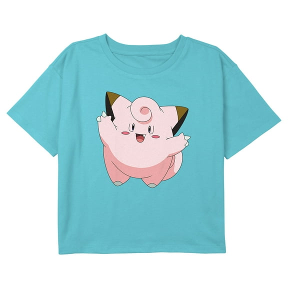 Girl's Pokemon Clefairy Large Portrait Graphic Cropped T-Shirt Blue Large