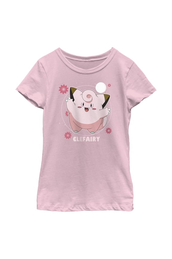 Girl's Pokemon Clefairy Moonlit Dance Graphic Tee Light Pink X Small
