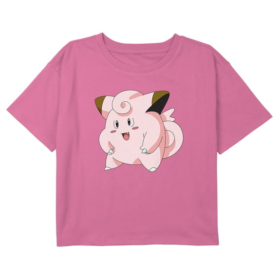 Girl's Pokemon Clefairy Profile Portrait Graphic Cropped T-Shirt Light Pink X Large