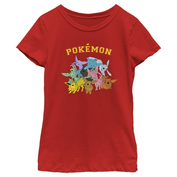 Girl's Pokemon Colorful Eeveelutions Animals Graphic Tee Red X Large