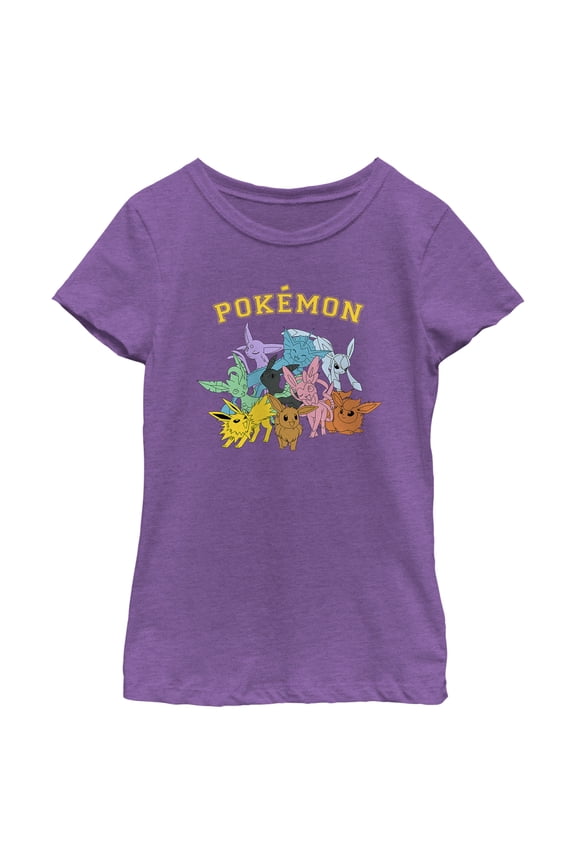 Girl's Pokemon Colorful Eveelutions Animals Graphic Tee Purple Berry Small