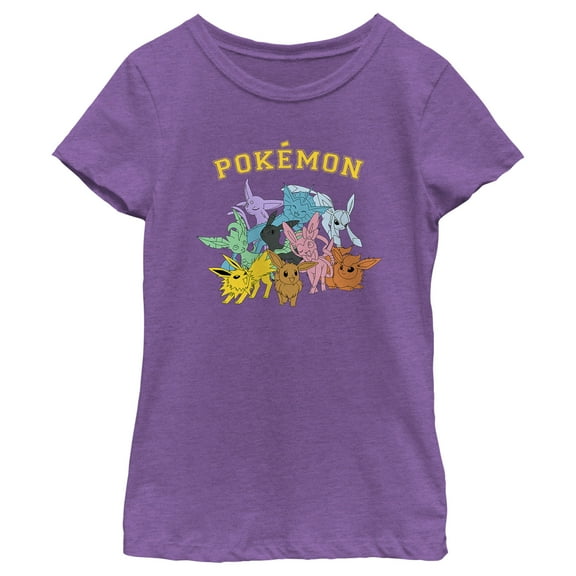 Girl's Pokemon Colorful Eveelutions Animals  Graphic Tee Purple Berry X Small