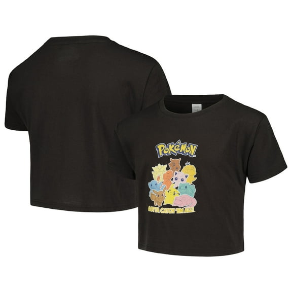 Girls Youth Black Pokemon Catch 'Em All Cropped T-Shirt
