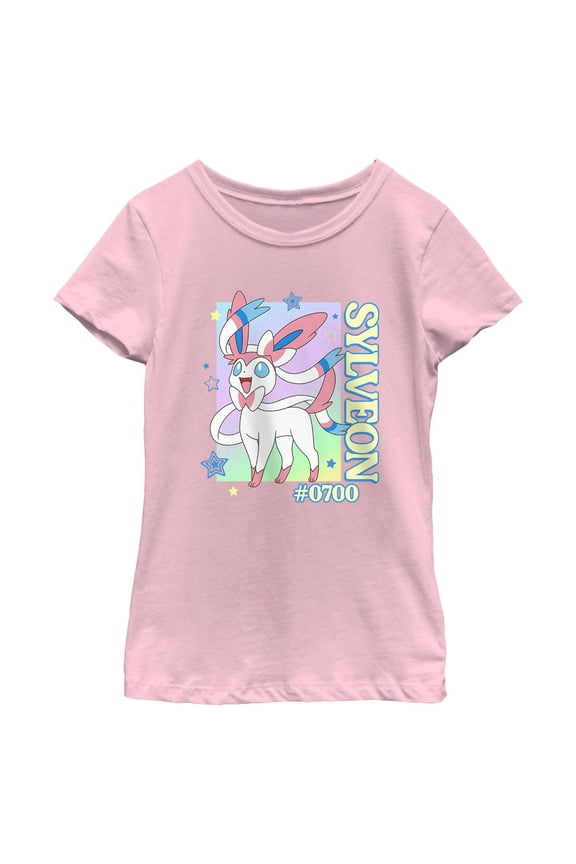 Girl's Pokemon Colorful Sylveon Stars Graphic T-Shirt