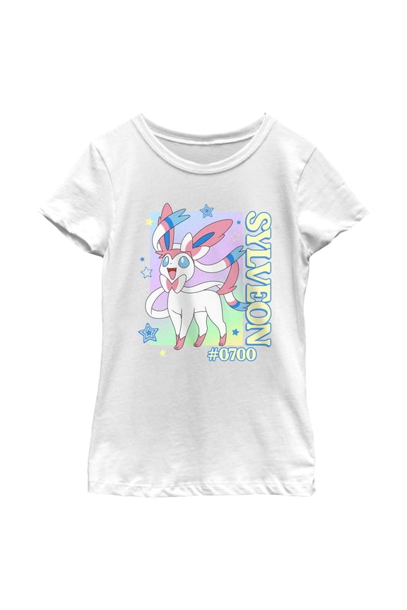 Girl's Pokemon Colorful Sylveon Stars Graphic T-Shirt