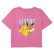 Girls Pokemon Cute Eevee and Pikachu Graphic Cropped T-Shirt