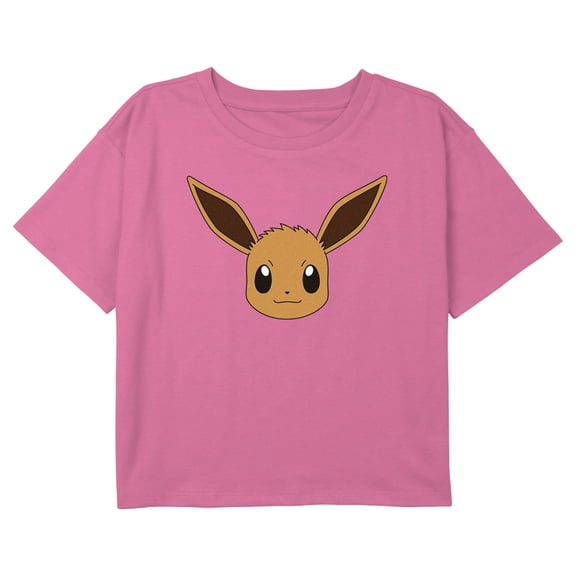 Girl's Pokemon Eevee Face Portrait Graphic Cropped T-Shirt Light Pink X Large